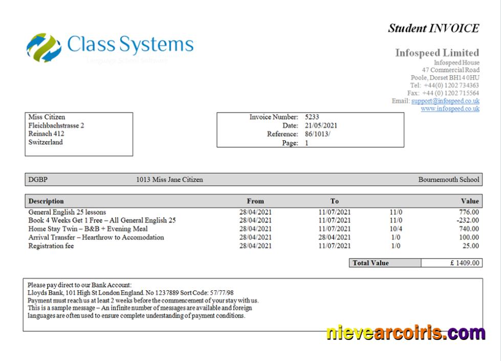 Switzerland Class System invoice